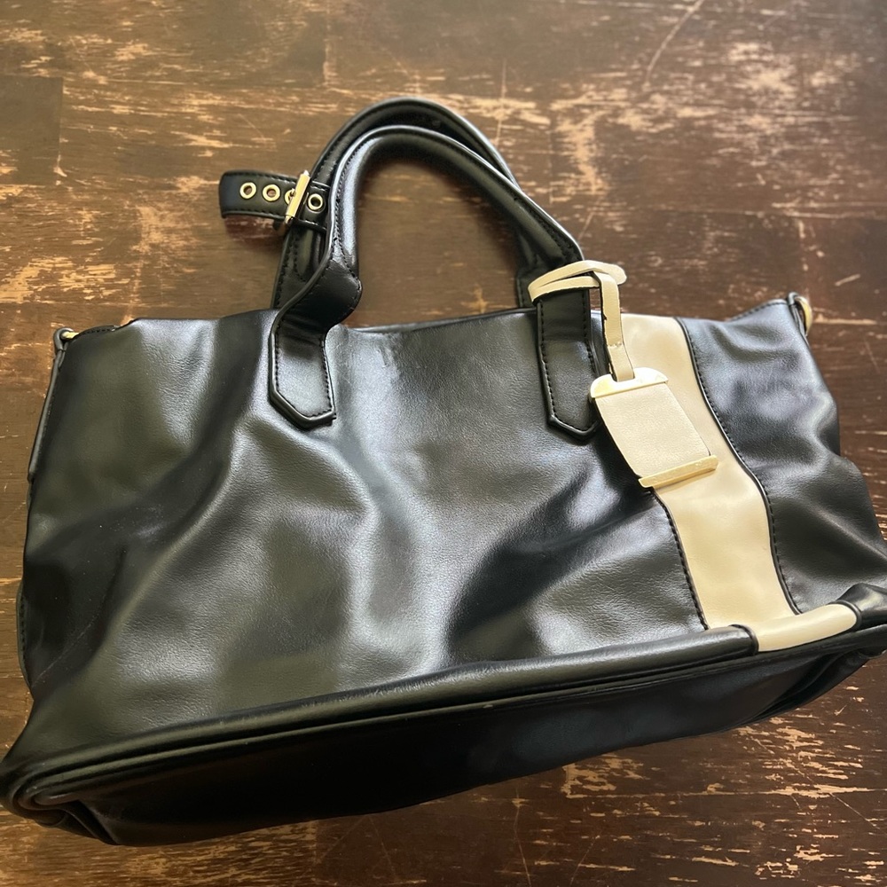 Black and white satchel style purse